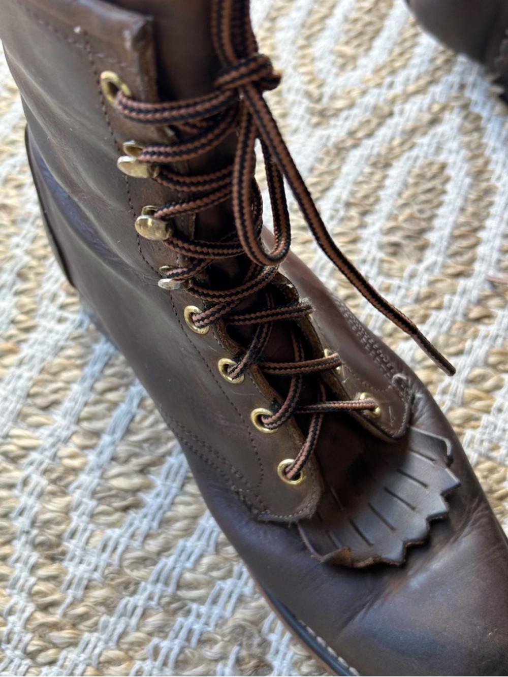 Laredo Brown Leather Kiltie Lace Up Boots Brown Size 9 - Picture 5 of 7